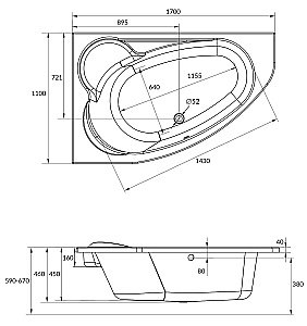 Ванна акриловая Cersanit KALIOPE 63342 170x110 купить в интернет-магазине Sanbest