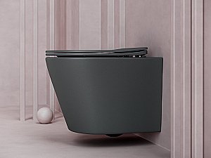 Унитаз подвесной Ceramica Nova Balearica Rimless CN6000MDH безободковый, с крышкой микролифт, темный антрацит матовый купить в интернет-магазине Sanbest