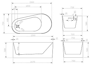 Акриловая ванна Abber AB9496-1.5 L 150х75 купить в интернет-магазине Sanbest