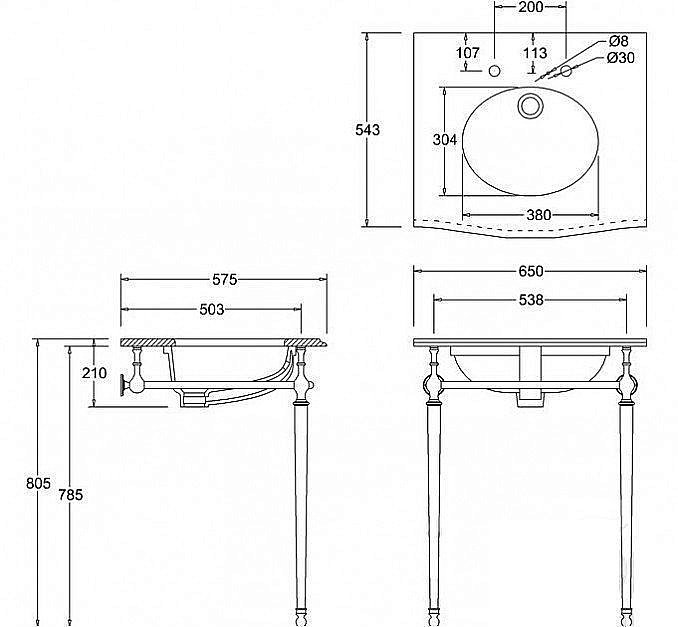 Консоль с раковиной Burlington Georgian G1 T49A для ванной в интернет-магазине сантехники Sanbest