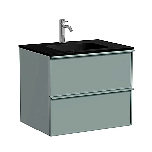 Тумба с раковиной Sancos Velta 60 VL60GGCN+CN7001MB серо-зеленая матовая/раковина черная матовая, с отверстием для ванной в интернет-магазине Sanbest