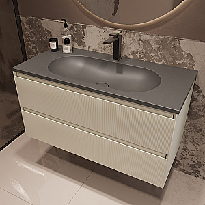 Тумба с раковиной Vincea Welle 100 VMC-2WL100MBG/VCB-4H100G бежевая матовая/раковина серый шелк для ванной в интернет-магазине Sanbest