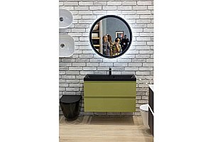 Тумба с раковиной Art&Max Bianchi 750-2C-SO-OM + 750-MR-FP-Nero 75 оливковая матовая для ванной в интернет-магазине Sanbest