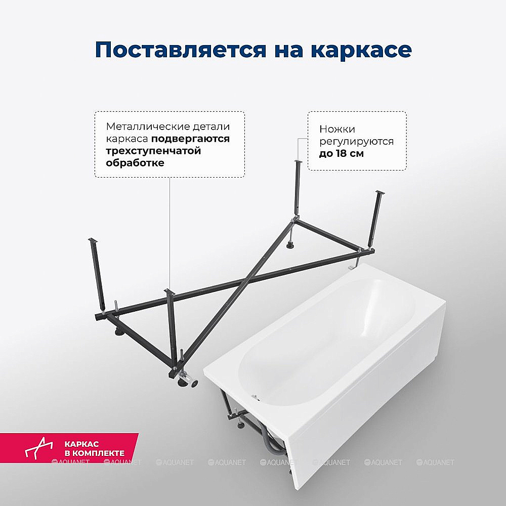 Ванна акриловая Aquanet Nexus 362753 165х70 белая с каркасом купить в интернет-магазине Sanbest