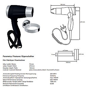 Фен Bemeta Hotel 999433088 черный/хром купить в интернет-магазине сантехники Sanbest