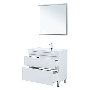 Тумба с раковиной Aquanet Нота New 90 344147+284114 белая глянцевая для ванной в интернет-магазине Sanbest