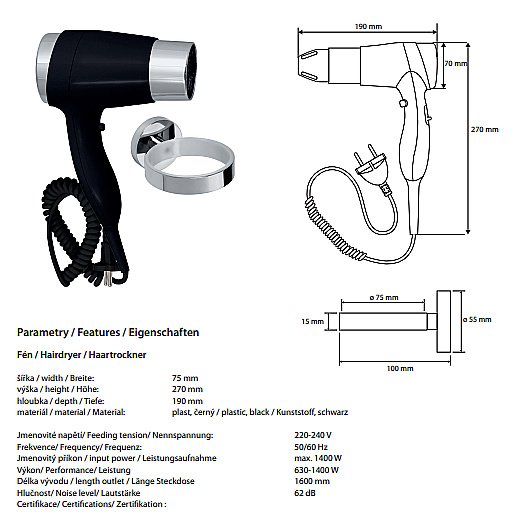 Фен Bemeta Hotel 999433088 черный/хром купить в интернет-магазине сантехники Sanbest