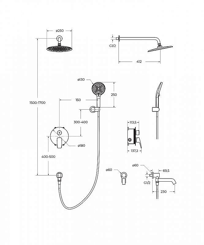 Душевая система BelBagno MARINO-VDSET-CRM хром купить в интернет-магазине сантехники Sanbest