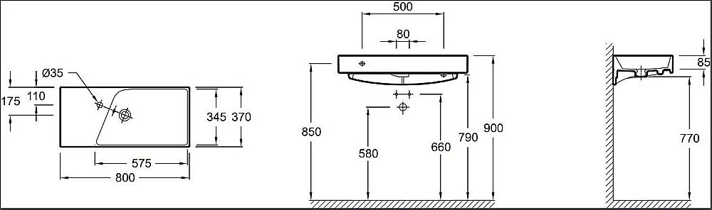 Раковина Jacob Delafon RYTHMIC 80 EXP112-00 белая купить в интернет-магазине Sanbest