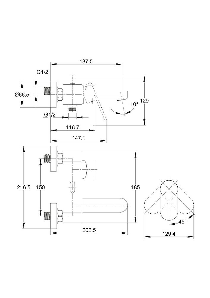 Смеситель для ванны Cersanit ELIO 63045 купить в интернет-магазине сантехники Sanbest