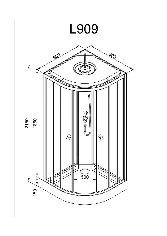 Душевая кабина DTO L 909  90х90 с гидромассажем купить в интернет-магазине Sanbest