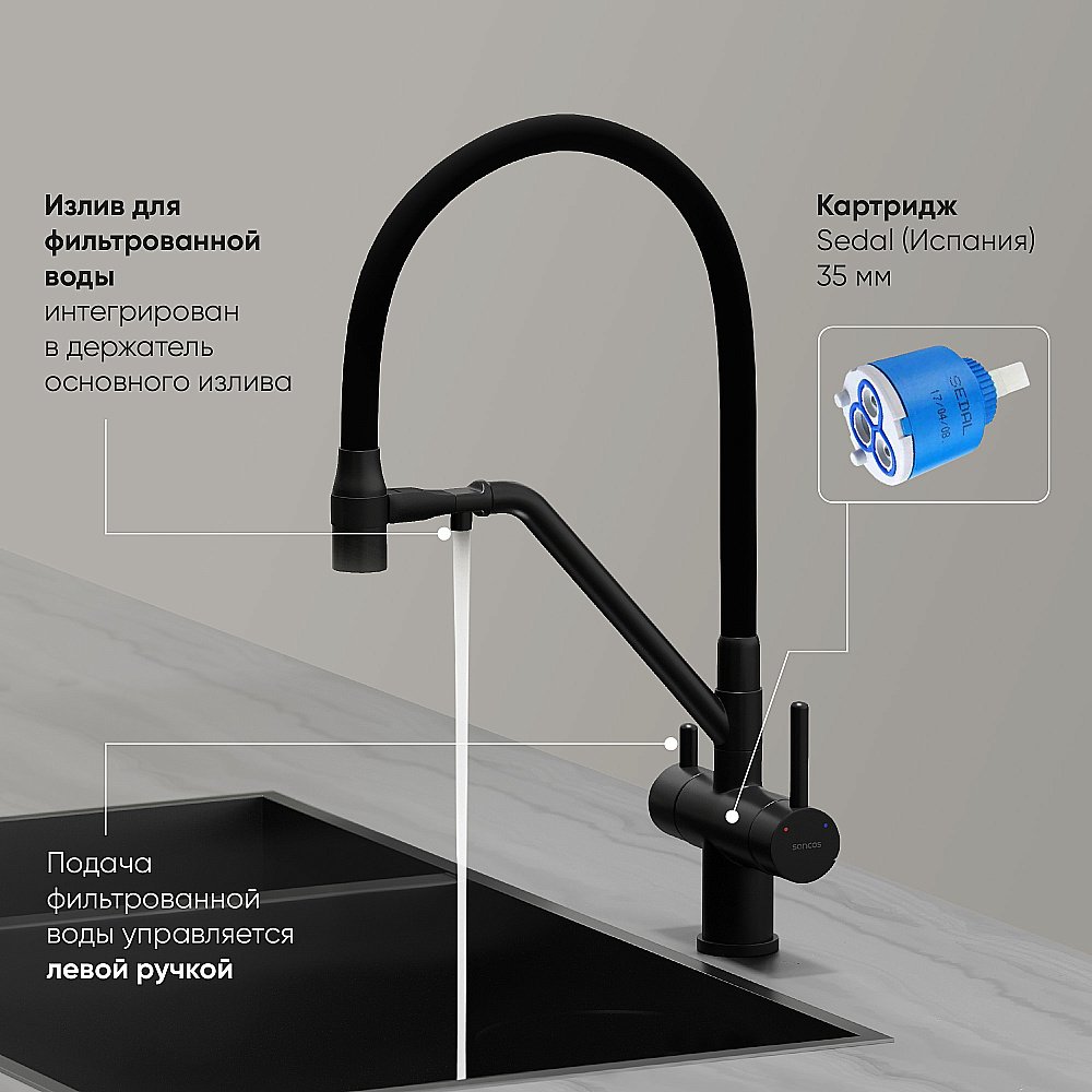 Смеситель для кухни Sancos Dora SC4003MB черный матовый купить в интернет-магазине сантехники Sanbest