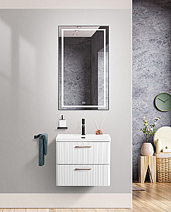 Тумба с раковиной Belbagno DUE 60 ручки в комплекте, Bianco Lucido для ванной в интернет-магазине Sanbest