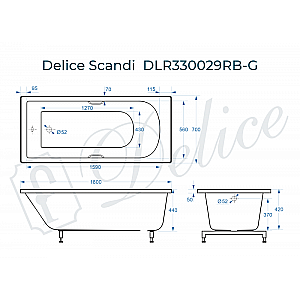Ванна Delice Scandi DLR330029RB-G 180х70 белая/ручки черные купить в интернет-магазине Sanbest