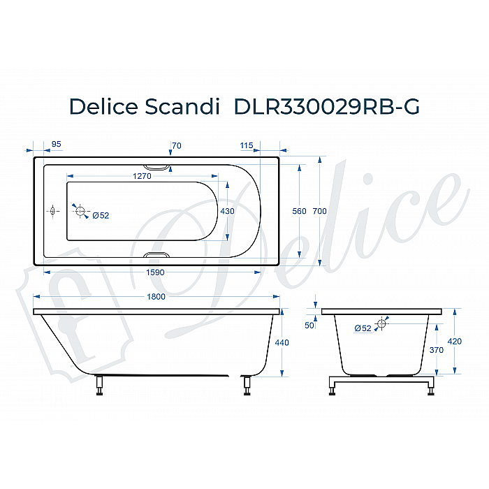 Ванна Delice Scandi DLR330029RB-G 180х70 белая/ручки черные купить в интернет-магазине Sanbest