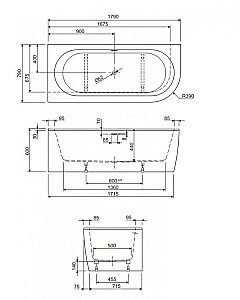 Ванна акриловая Cezares SLIM CORNER 180х80 белая/панель черная купить в интернет-магазине Sanbest