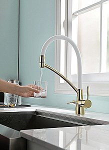 Смеситель для кухни Paulmark Sigen Si213111-GW Золото, Белый купить в интернет-магазине сантехники Sanbest