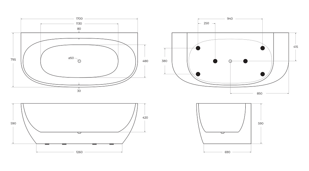 Ванна акриловая BelBagno BB83 170х80 белая купить в интернет-магазине Sanbest