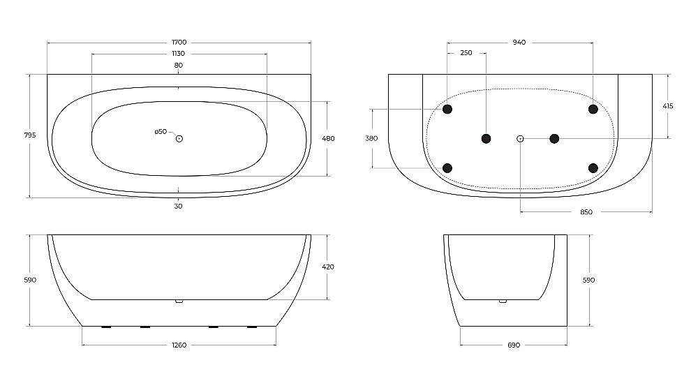 Ванна акриловая BelBagno BB83 170х80 белая купить в интернет-магазине Sanbest