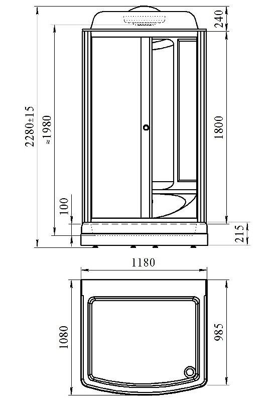 Душевая кабина Радомир Диана 108х118 стекло прозрачное/профиль черный купить в интернет-магазине Sanbest