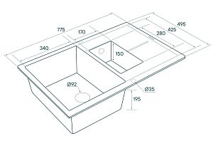 Мойка кухонная Paulmark Feste PM237850-DG Серая купить в интернет-магазине сантехники Sanbest