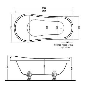 Ванна акриловая Kerasan Retro 105593 170x77 белая, ножки бронза купить в интернет-магазине Sanbest