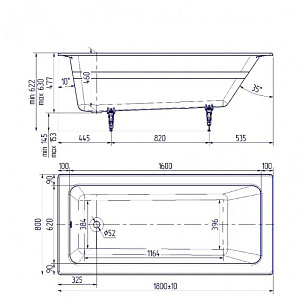 Ванна чугунная Delice Parallel DLR220506RB 180х80 с черными матовыми ручками купить в интернет-магазине Sanbest