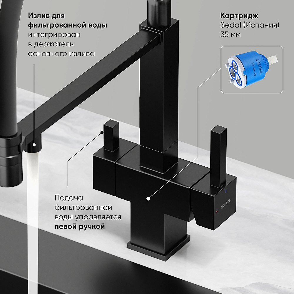 Смеситель для кухни Sancos Moro SC4006MB черный матовый купить в интернет-магазине сантехники Sanbest