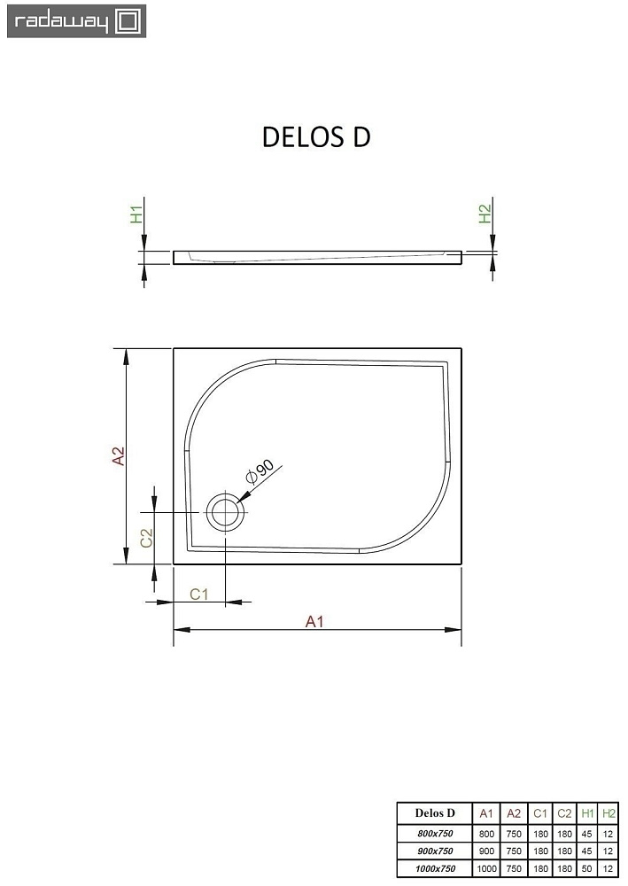 Душевой поддон Radaway Delos D 90х75 купить в интернет-магазине Sanbest