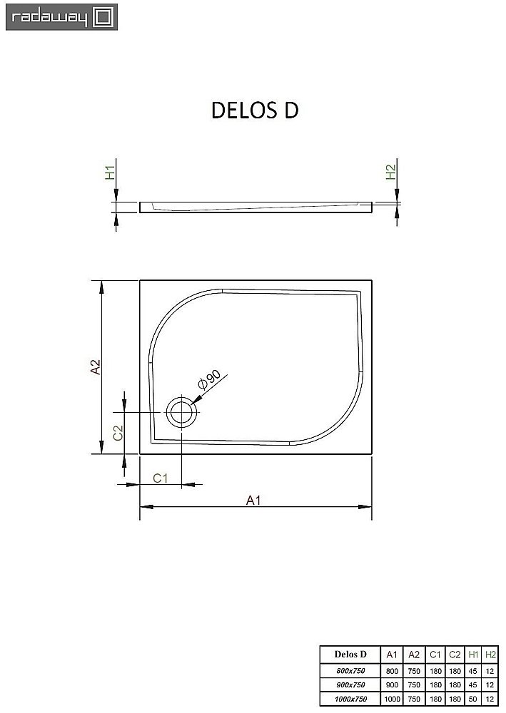 Душевой поддон Radaway Delos D 4D97545-03 90х75 белый купить в интернет-магазине Sanbest