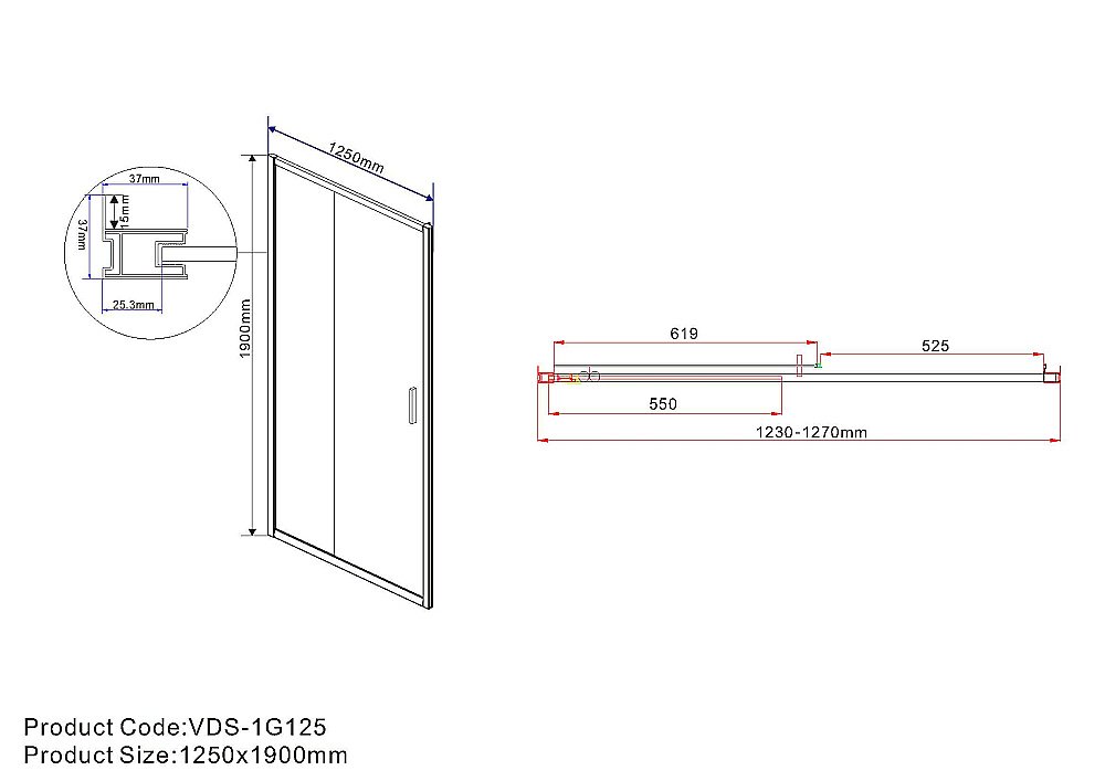 Душевая дверь Vincea Garda VDS-1G125CLGM 125 стекло прозрачное/профиль вороненая сталь купить в интернет-магазине Sanbest