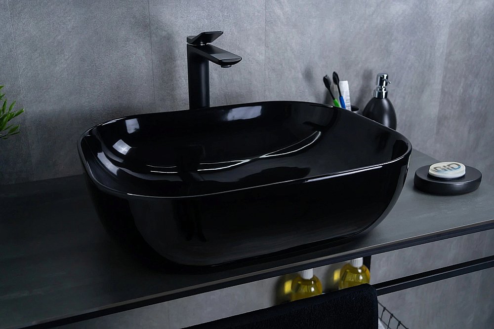 Раковина накладная Gid Geometrico 50 BL1302 53347 черная купить в интернет-магазине Sanbest