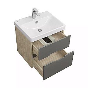 Тумба с раковиной Акватон Оливия 55 грей/дуб ойстер для ванной в интернет-магазине Sanbest