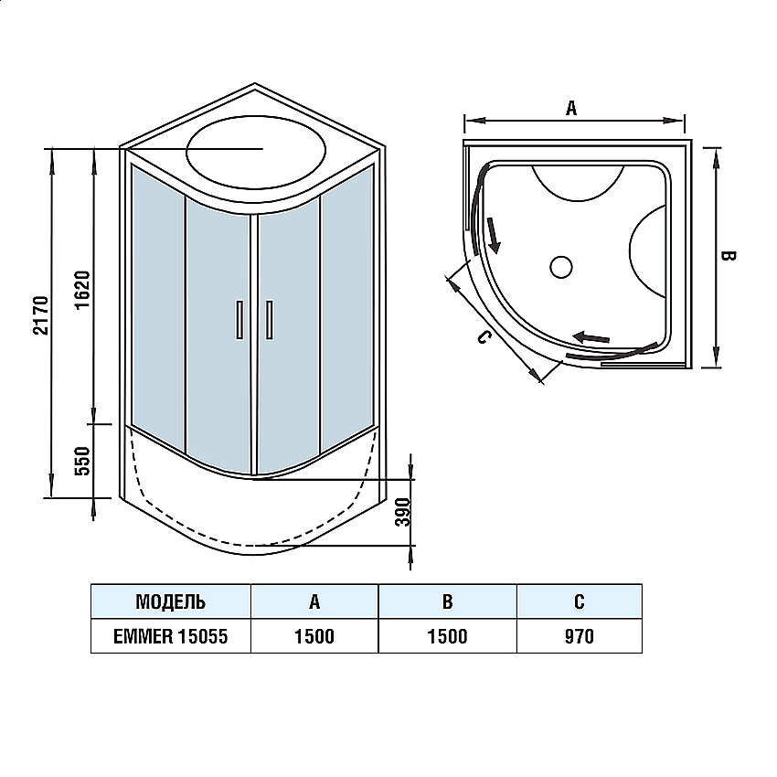 Душевая кабина WeltWasser WW500 EMMER 15055-2 150х150 купить в интернет-магазине Sanbest