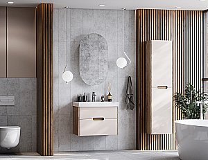 Тумба с раковиной Акватон Оливия 70 бежевая/дуб веллингтон для ванной в интернет-магазине Sanbest