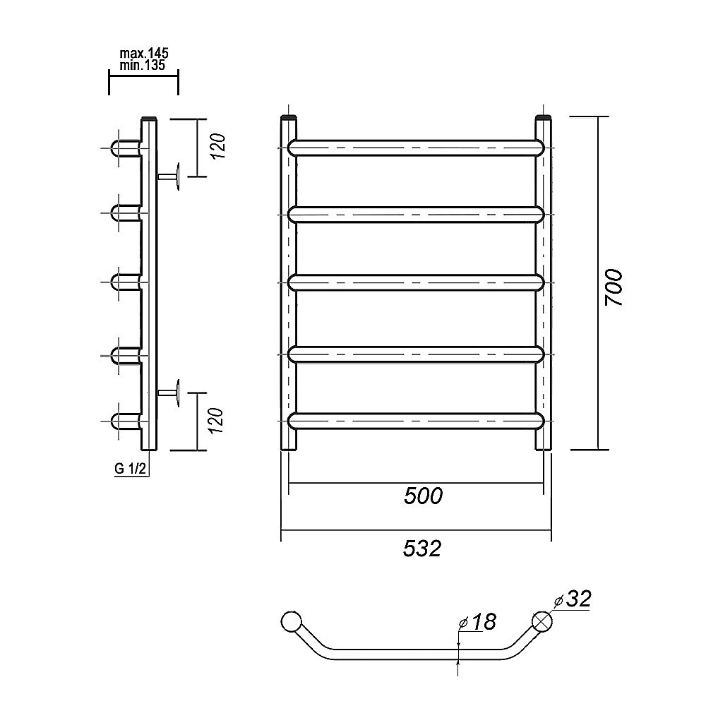 Полотенцесушитель водяной Domoterm Лаура П5 500x700 хром купить в интернет-магазине сантехники Sanbest