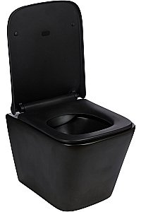 Комплект унитаза WeltWasser AMBERG 404 + GELBACH 002 MT-BL + AMBERG RD-CR черный матовый, безободковый, с крышкой микролифт, с бачком скрытого монтажа и кнопкой хром глянцевый купить в интернет-магазине Sanbest