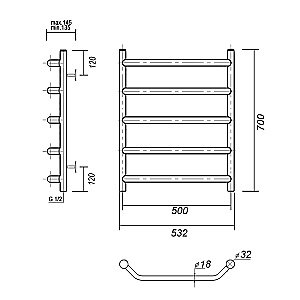 Полотенцесушитель водяной Domoterm Лаура П5 500x700 хром купить в интернет-магазине сантехники Sanbest