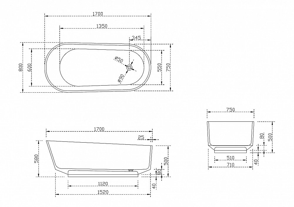 Ванна Abber Kristall AT9706Aquamarin 170x80 бирюзовая прозрачная купить в интернет-магазине Sanbest