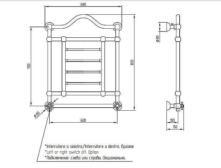 Полотенцесушитель Migliore Edward бронза купить в интернет-магазине сантехники Sanbest