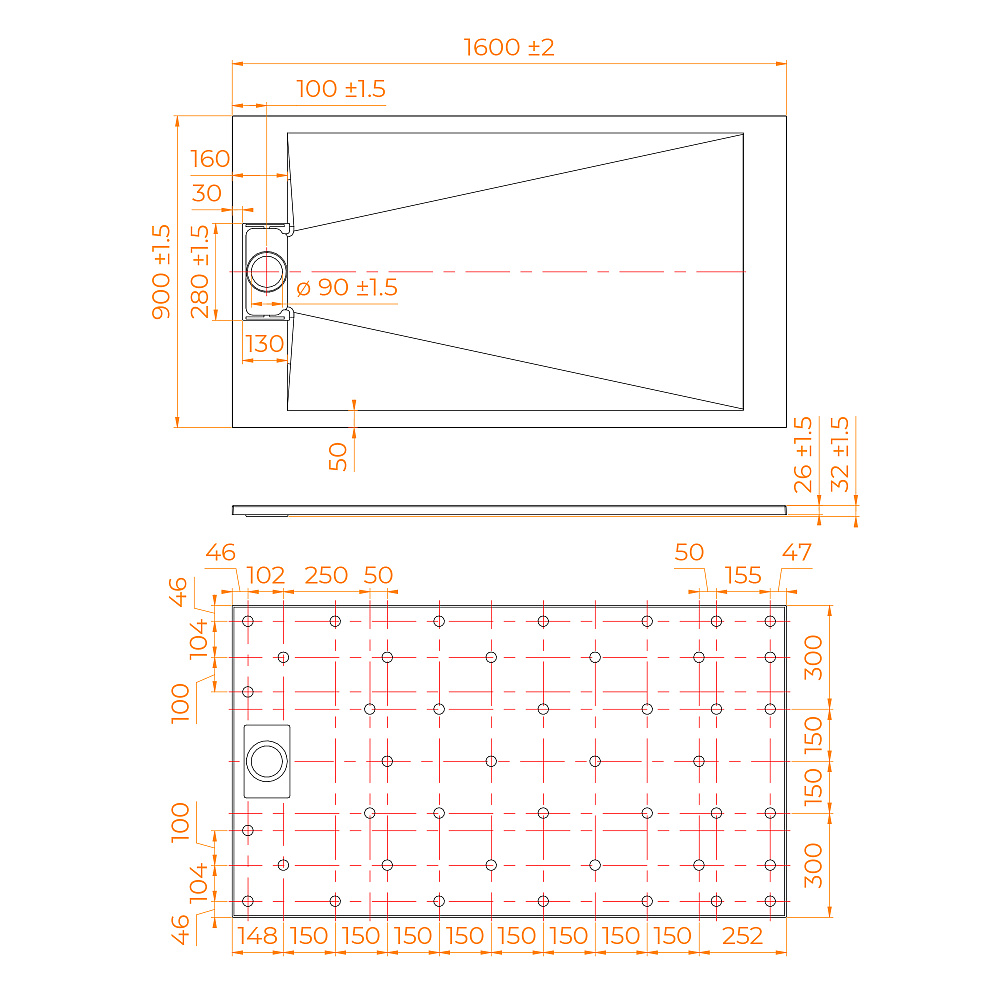 Душевой поддон прямоугольный RGW TUS-W 90x160 купить в интернет-магазине Sanbest