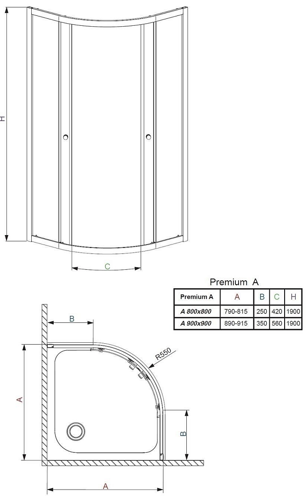 Душевой уголок Radaway Premium Plus A 1900 90х90 30403-01-01N стекло прозрачное/профиль хром купить в интернет-магазине Sanbest