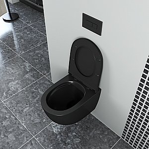 Унитаз подвесной с инсталляцией D&K Matrix DS1392501 черный матовый/кнопка черная матовая, безободковый, с крышкой микролифт купить в интернет-магазине Sanbest