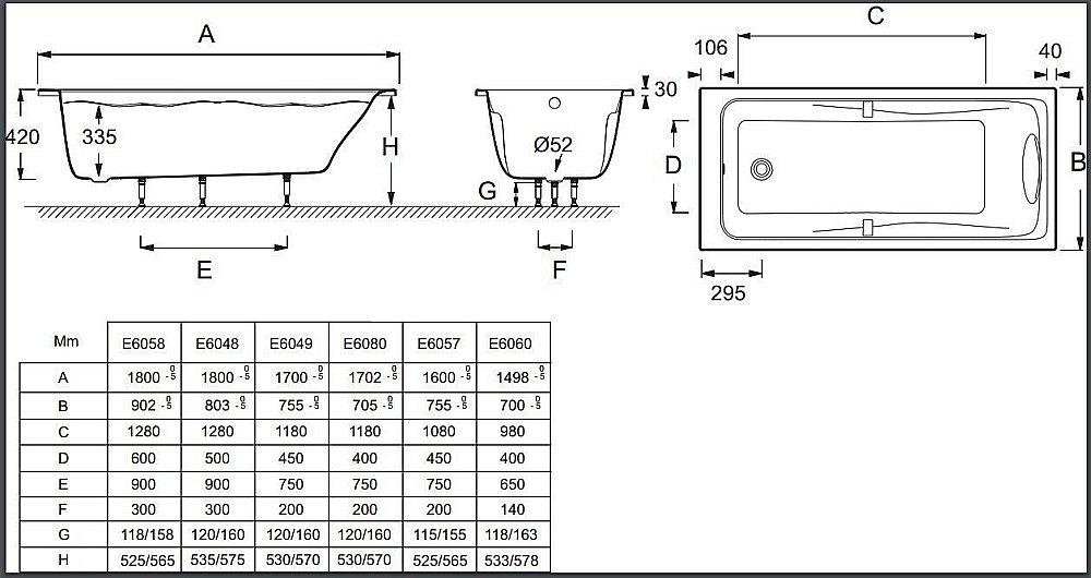 Ванна Jacob Delafon ODEON UP E6058-00 180х90 купить в интернет-магазине Sanbest