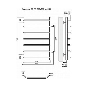 Полотенцесушитель водяной Terminus Виктория П7 500x796 с боковым подключением 500 купить в интернет-магазине сантехники Sanbest