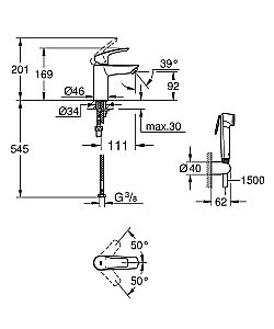 Смеситель для раковины Grohe Eurosmart 23124003 хром купить в интернет-магазине сантехники Sanbest