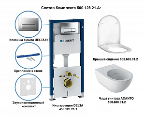 Унитаз подвесной Geberit Acanto 500.128.21.A белый, с крышкой микролифт, с инсталляцией, безободковый купить в интернет-магазине Sanbest