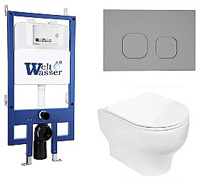 Унитаз с инсталляцией WeltWasser BAMBERG 545+ERLENBACH 004 GL-WT+BAMBERG CR белый/кнопка хром, безободковый, с крышкой микролифт купить в интернет-магазине Sanbest