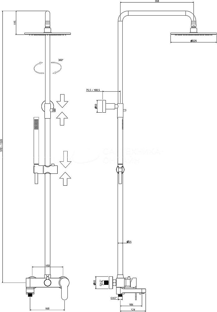 Душевая система Paffoni BLU ZCOL632NO черная матовая купить в интернет-магазине сантехники Sanbest