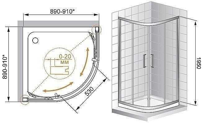 Душевой уголок Cezares Porta 89х89 PORTA-R-2-90-C-Cr-IV стекло прозрачное/профиль хром купить в интернет-магазине Sanbest